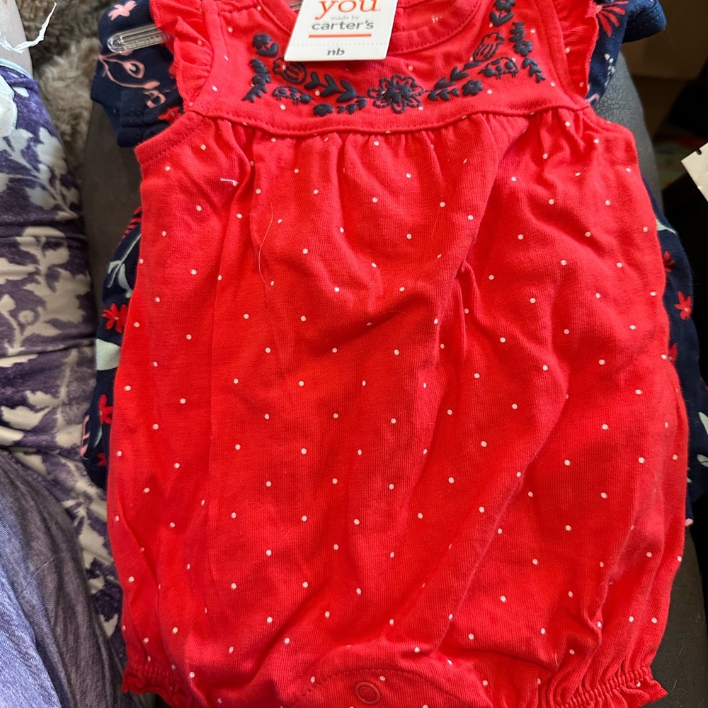 Carter's Red Baby Outfit with Floral Details 2 outfits new born